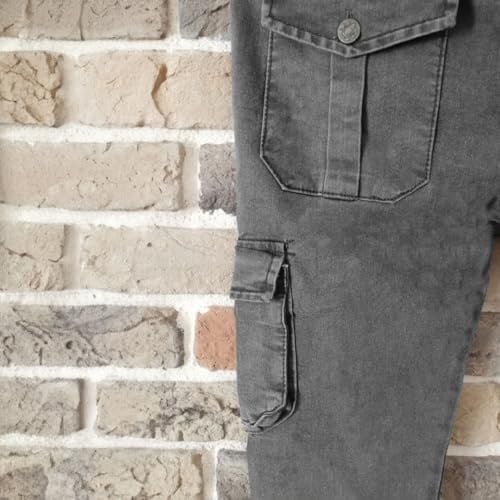 Likralı, Beli Lastikli Kot Erkek Kargo Pantolon - Erkek Kot Pantolon - Outdoor Pantolon - Gri Renk