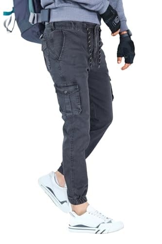 Likralı, Beli Lastikli Kot Erkek Kargo Pantolon - Erkek Kot Pantolon - Outdoor Pantolon - Gri Renk