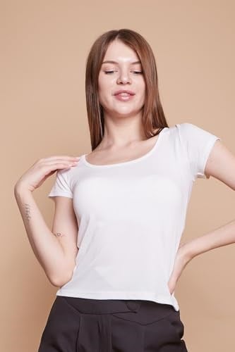Likralı Krep Kumaş Balen Yaka Büzgülü Body Bluz-Krem