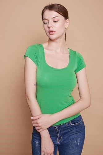Likralı Krep Kumaş Balen Yaka Büzgülü Body Bluz-B.Yeşil