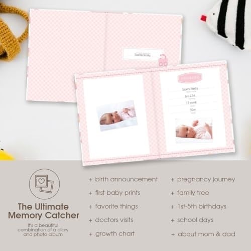 Lil Peach İlk 5 Yıl Bebek Hafıza Kitabı, Kız Bebek Hatıra Defteri, Kilometre Taşı ve Fotoğraf Günlüğü, Pembe ve Şeftali Konfeti Polka Noktaları