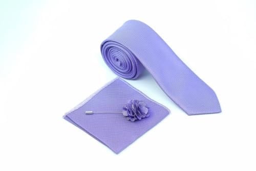 Lila Kravat Mendil Yaka Çiçeği Set
