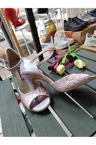 LİLA YILDIZ TOZU DOKULU TANGO, DANS VE SALON AYAKKABISI 9,5 CM 15 PONT KONİ MODEL TOPUK KAPALI - Bedenler: 37 EU, 39 EU