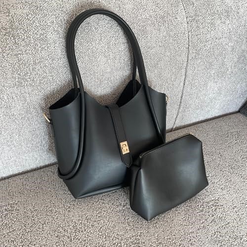 LILY Yavrulu Tote Omuz Çantası Orta Boy, Gold Tokalı Suni Deri Kadın Çantası, Modern Trend Günlük Kullanıma Uygun Tote Çanta, Makyaj Çantalı Tote Çanta, Çıkarılabilir Uzun Askılı