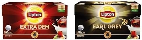 Lipton Extra Dem Demlik Süzen Poşet Siyah Çay 100lü Paket ve Lipton Earl Grey Demlik Süzen Poşet Bergamot Aramolı Siyah Çay 100lü Paket