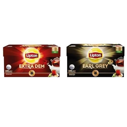 Lipton Extra Dem Demlik Süzen Poşet Siyah Çay 100lü Paket ve Lipton Earl Grey Demlik Süzen Poşet Bergamot Aramolı Siyah Çay 100lü Paket