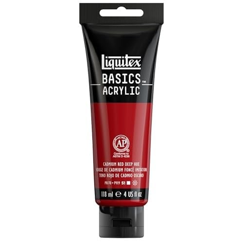Liquitex akrilik boya, monopigmentli sanatçı pigmentleri, Koyu Kadmiyum Kırmızısı Renk Tonu, Akrilik boya - 118 ml tüp