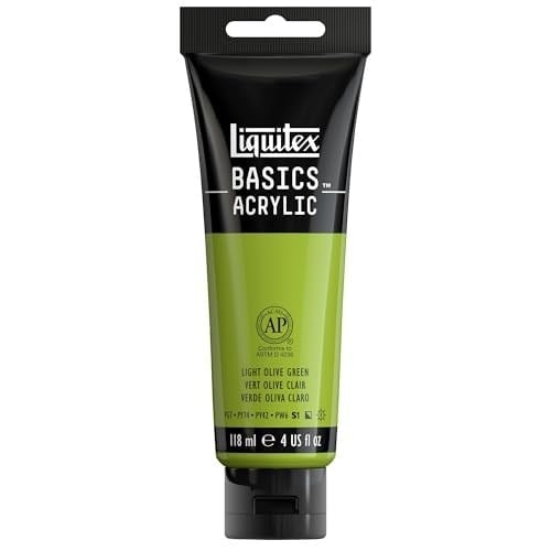 Liquitex Basics 1046218 monopigmente akrilik boya, sanatçı pigmentleri, solmaz, orta viskozite, aşivkalitesi, ipek parlaklığında kaplama, 118 ml tüp, açık zeytin yeşili