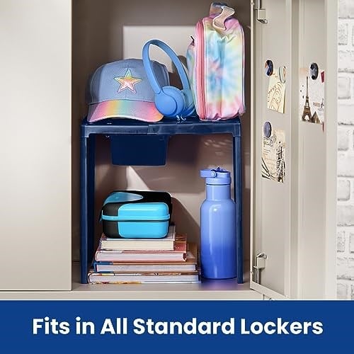LockerMate Ayarlanabilir Raf Dolap Rafı ve Düzenleyici, Dolabınıza Uyacak Şekilde Uzatılır, Kullanımı Kolay, Okul, İş, Spor Salonu için Mükemmel, Saklama Çekmecesi Dahil, Mavi (5025-NVY)