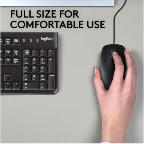 Logitech B110 kablolu USB fare, sessiz tuşlar, tam boyutlu konforlu tasarım, iki elle kullanılabilir PC/Mac/Laptop - Gri