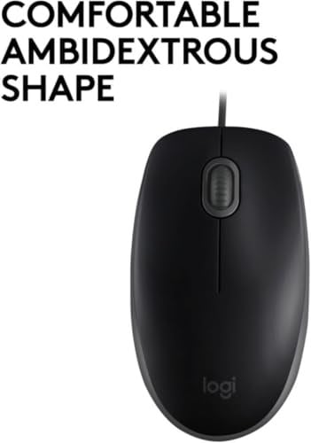 Logitech B110 kablolu USB fare, sessiz tuşlar, tam boyutlu konforlu tasarım, iki elle kullanılabilir PC/Mac/Laptop - Gri
