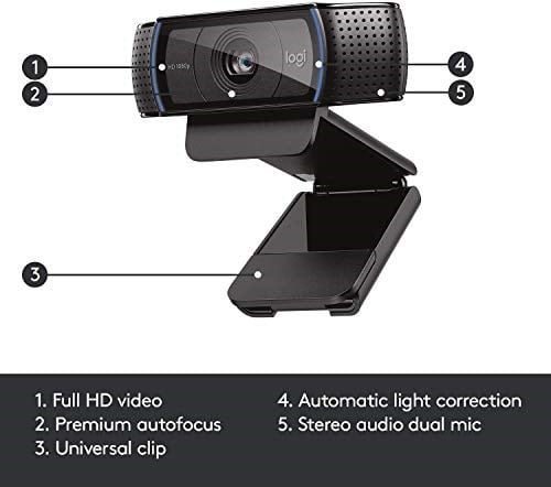 Logitech C920 HD Pro Webcam (USB, otomatik odaklama, mikrofon) siyah