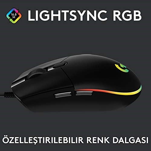 Logitech G G102 Kablolu Oyuncu Mouse, LIGHTSYNC RGB Aydınlatma, 8.000 DPI, 6 Programlanabilir Tuş, Siyah