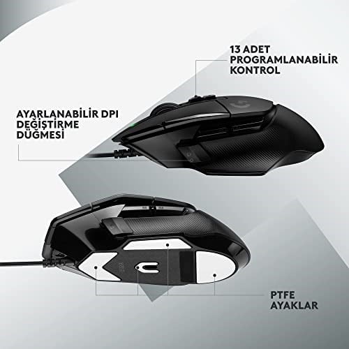 Logitech G G502 X Kablolu Oyun Mouseu, LIGHTFORCE Hibrit Optik-Mekanik Ana Anahtarlar, HERO 25K Oyun Sensörü, MacOS, Windows ve PC ile Uyumlu, Siyah
