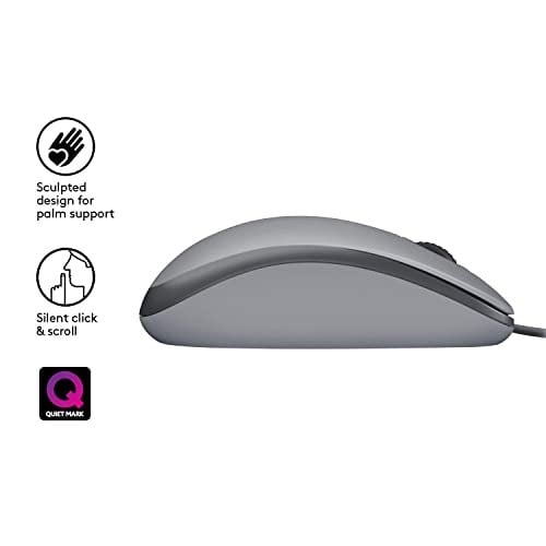Logitech M110 USB Kablolu Sessiz Mouse, Dizüstü Bilgisayar, Notebook, PC ve Mac için Quiet Click teknolojili, USB-A Bağlantılı, Sağ ve Sol Elle Kullanıma Uygun, Gri