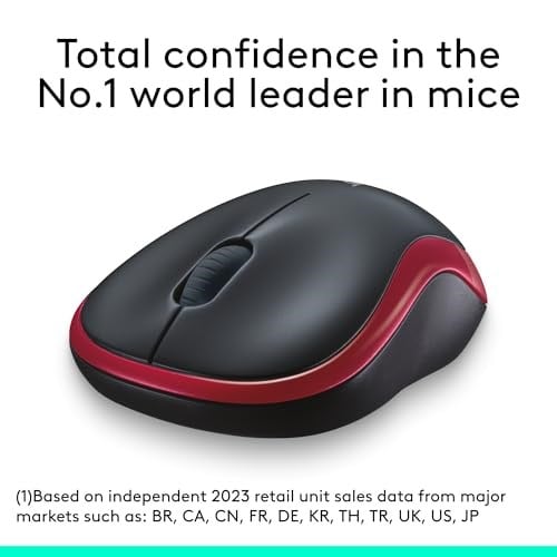 Logitech M185 kablosuz fare, 2,4 GHz USB nano alıcılı, 12 ay pil ömrü, 1000 DPI optik izleme, sol ve sağ elini kullananlar için, PC, Mac, dizüstü bilgisayar ile uyumlu, kırmızı