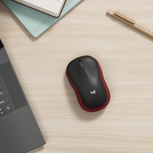 Logitech M185 kablosuz fare, 2,4 GHz USB nano alıcılı, 12 ay pil ömrü, 1000 DPI optik izleme, sol ve sağ elini kullananlar için, PC, Mac, dizüstü bilgisayar ile uyumlu, kırmızı