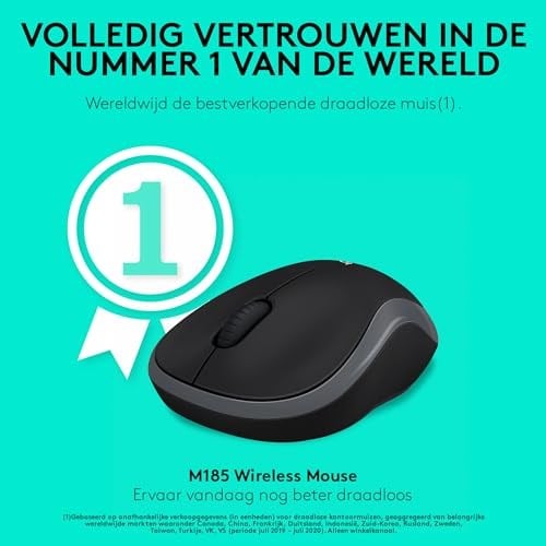 Logitech M185 Kablosuz Mouse, 1.000 DPI Optik Sensör, Sağ ve Sol Elle Kullanıma Uygun, 10 m Kullanım Mesafesi, 12 Ay Pil Ömrü, Gri