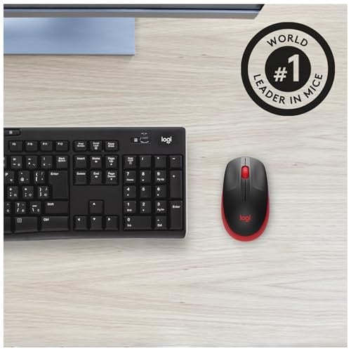 Logitech M190 kablosuz fare, iki elle kullanım için kavisli tasarım, 18 ay pil ömrü artı güç tasarrufu modu, USB alıcısı, geniş tekerlek ve tuşlar sayesinde hassas kontrol - kırmızı