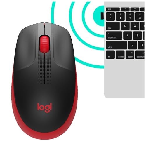 Logitech M190 kablosuz fare, iki elle kullanım için kavisli tasarım, 18 ay pil ömrü artı güç tasarrufu modu, USB alıcısı, geniş tekerlek ve tuşlar sayesinde hassas kontrol - kırmızı