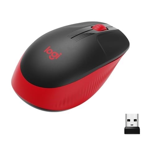 Logitech M190 kablosuz fare, iki elle kullanım için kavisli tasarım, 18 ay pil ömrü artı güç tasarrufu modu, USB alıcısı, geniş tekerlek ve tuşlar sayesinde hassas kontrol - kırmızı