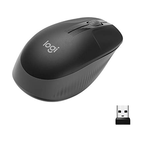 Logitech M190 kablosuz fare, iki elle kullanım için kavisli tasarım, 18 ay pil ömrü artı güç tasarrufu modu, USB alıcısı, geniş tekerlek sayesinde hassas kontrol, tuşlar, siyah
