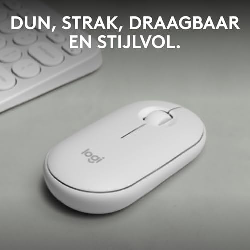 Logitech M350s Pebble Mouse 2 İnce Bluetooth Kablosuz Mouse, Taşınabilir, Hafif, Özelleştirilebilir Tuş, Sessiz Tıklama, Windows, macOS, iPadOS, Android, Chrome İşletim Sistemleri, Easy-Switch, Beyaz