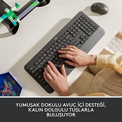 Logitech Signature K650 Tam Boyutlu Kablosuz Klananye, Bilek Desteği, BLE Bluetooth naneya Logi Bolt USB, Derin Yastıklı Tuşlar, Tuş Takımı, PC/Windows/Mac ile Uyumlu, Siyah