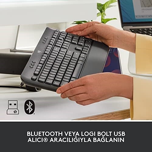 Logitech Signature K650 Tam Boyutlu Kablosuz Klananye, Bilek Desteği, BLE Bluetooth naneya Logi Bolt USB, Derin Yastıklı Tuşlar, Tuş Takımı, PC/Windows/Mac ile Uyumlu, Siyah