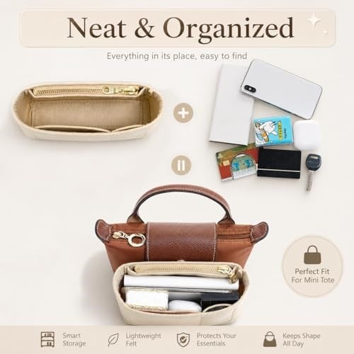 Longchamp için Mini Çanta Düzenleyici Küçük Bez Çanta - Şık Bir Çanta için Nihai Mini Çanta Saklama ve Son İşlem İç Çanta Astarı Düzenleyici Küçük Boy Fit