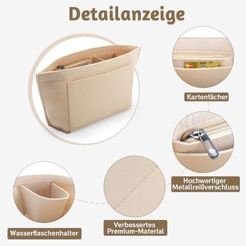 Longchamp L için çanta düzenleyici, Longchamp çanta düzenleyici, çok cepli keçe çanta düzenleyici, cüzdan düzenleyici (bej, L) - Bedenler: M, L
