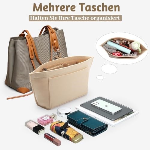 Longchamp L için çanta düzenleyici, Longchamp çanta düzenleyici, çok cepli keçe çanta düzenleyici, cüzdan düzenleyici (bej, L) - Bedenler: M, L