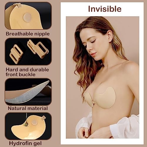 Lonimia Yapışkanlı Sütyen, Yapışkanlı Sütyen, Görünmez Kaldırma Sütyeni, Straplez Sütyen, Push Up, Nefes Alabilen Silikon Sırtsız Sütyen, Abiye, Gelinlik ve Diğer Sırtsız Moda için Cilt Dostu (Çıplak)