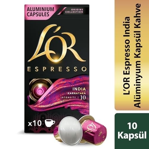 LOR - Espresso Kahve - India - Origins Collection - Yoğunluk 10 - Tatlımsı ve Hafif Baharat Notaları - 1 Paket x 10 Alüminyum Kapsül