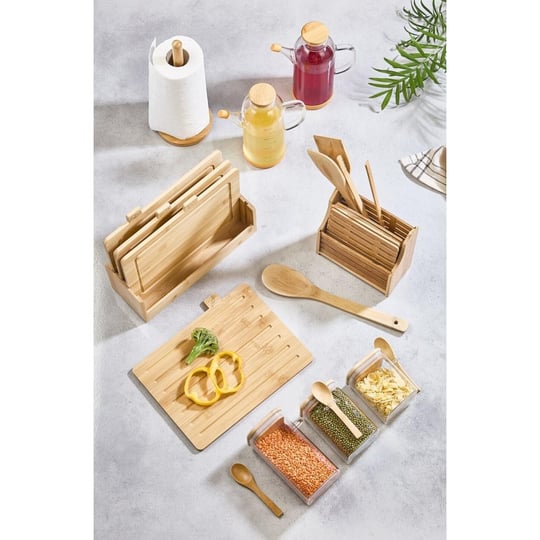 Lora Bianca 20 Parça Tezgah Üstü Bambu Set - Kesme Tahtası, Yağdanlık, Kavanoz, Havluluk, Kaşıklık, Nihale Seti 20 Parça Tezgah Üstü Bambu Set - Kesme Tahtası, Yağdanlık, Kavanoz, Havluluk, Kaşıklık, 