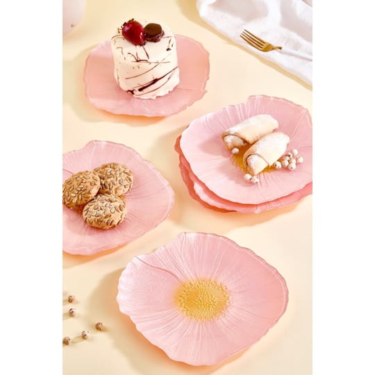 Lora Bianca Alba 21 Cm Pembe Çiçek Desen Pasta Servis Sunum Tabağı Seti
