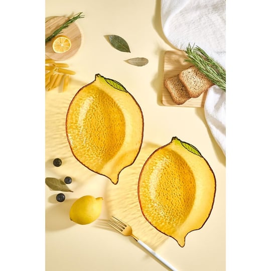 Lora Bianca Citrus 2li Büyük Limon Formlu Cam Salata/meze Sunum Kasesi Seti