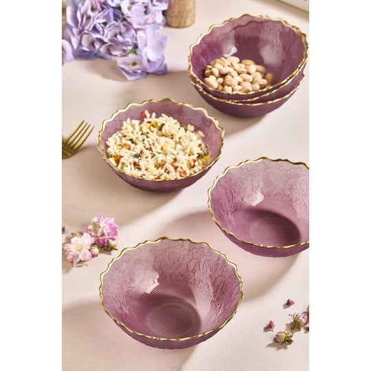 Lora Bianca Goblen Mürdüm 6 Parça 15 Cm Cam Salata/çorba/çerez Kasesi Seti Mürdüm