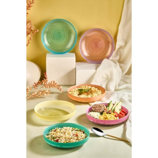 Lora Bianca Ip 18 Cm Rainbow 6 Parça Cam Bowl - Makarna - Salata Kase Seti Çok Renkli