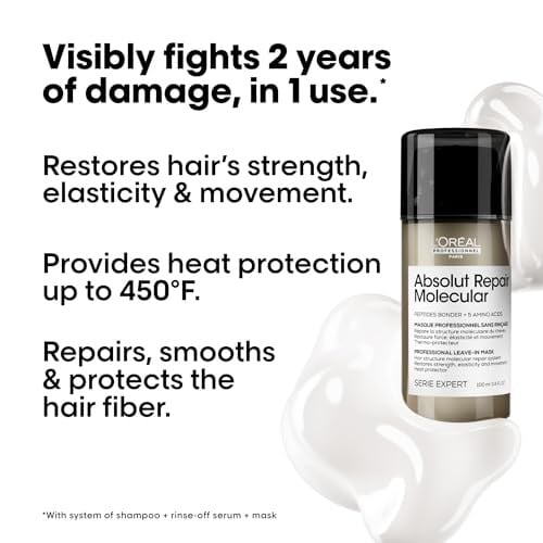 LOréal Professionnel Moleküler Onarım Kreminde Bırakın | Isı Koruyucu | Pürüzsüzleştirici ve Kabarma Önleyici | Peptidler Bonder | Aşırı Kuru Hasarlı Saçlar İçin | Bağların Güçlendirilmesi