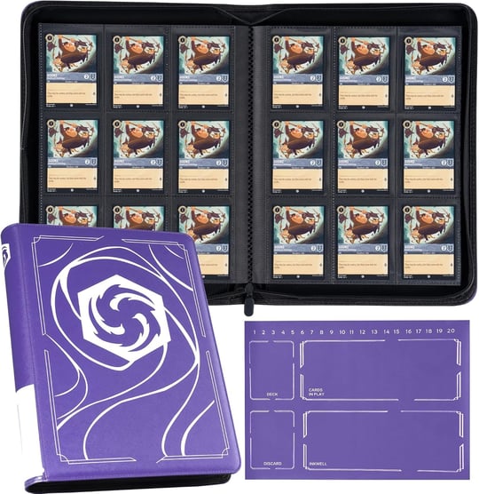 Lorcana Kartları için Bağlayıcı, Premium 9 Cepli Ticaret Kartı Albümü, 500 Cepli ve Playmat Lorcana Kartları, Jetonlar ve Kurallar sayfasıyla uyumlu - Klasik Mor