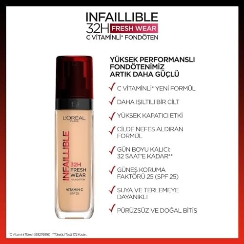 LOreal Paris Infaillible 32H Fresh Wear C Vitaminli Fondöten - 220 Sable Sand 30 ml
