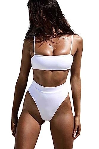 Lovesand Angelsin Kadın V Kesim Yüksek Belli Seksi Bikini Seti (as1, Sayısal, Sayısal_6, Normal, Normal, Beyaz), Beyaz, 36