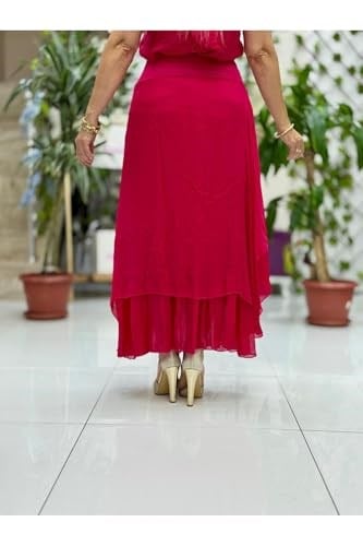 LS79796 Önden Bağlamalı İtalyan İpek Etek Fuşya