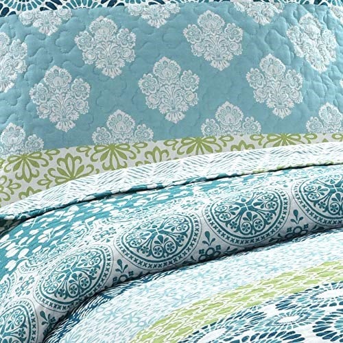 Lush Decor Bohem Çizgili, Pamuk, Mavi ve Yeşil, kral - Seçenekler: Twin-XL, Full/Queen, King, Tam / Queen, Yorgan, Yorgan Seti