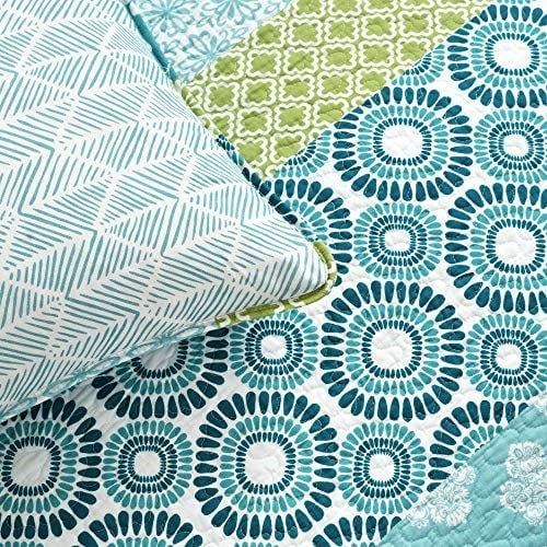Lush Decor Bohem Çizgili, Pamuk, Mavi ve Yeşil, kral - Seçenekler: Twin-XL, Full/Queen, King, Tam / Queen, Yorgan, Yorgan Seti