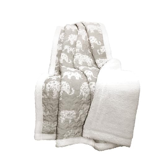Lush Decor Fil Geçit Töreni Bulanık Tersinir Sherpa Battaniye, 152 cm x 127 cm, Gri ve Beyaz