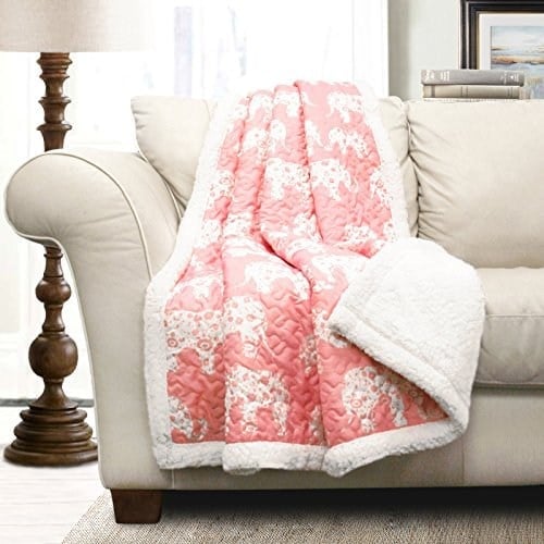 Lush Decor Fil Geçit Töreni Bulanık Tersinir Sherpa Battaniye, 152 cm x 127 cm, Gri ve Beyaz