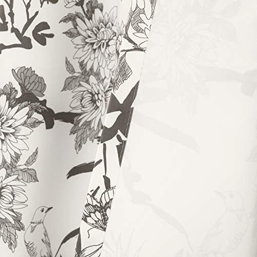 Lush Decor, Gri ve Beyaz Botanik Bahçesi Perdeleri Çiçekli Kuş Baskılı Oda Karartma Pencere Perdeleri Oturma, Yemek, Yatak Odası için Set, 95