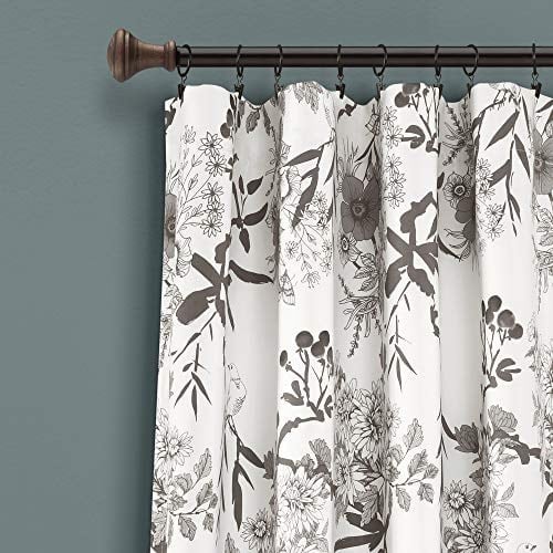 Lush Decor, Gri ve Beyaz Botanik Bahçesi Perdeleri Çiçekli Kuş Baskılı Oda Karartma Pencere Perdeleri Oturma, Yemek, Yatak Odası için Set, 95